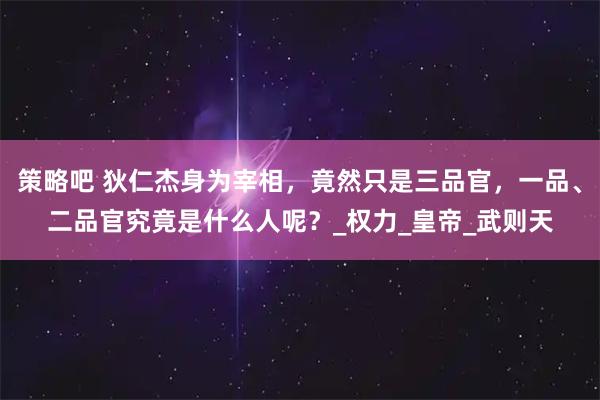 策略吧 狄仁杰身为宰相，竟然只是三品官，一品、二品官究竟是什么人呢？_权力_皇帝_武则天